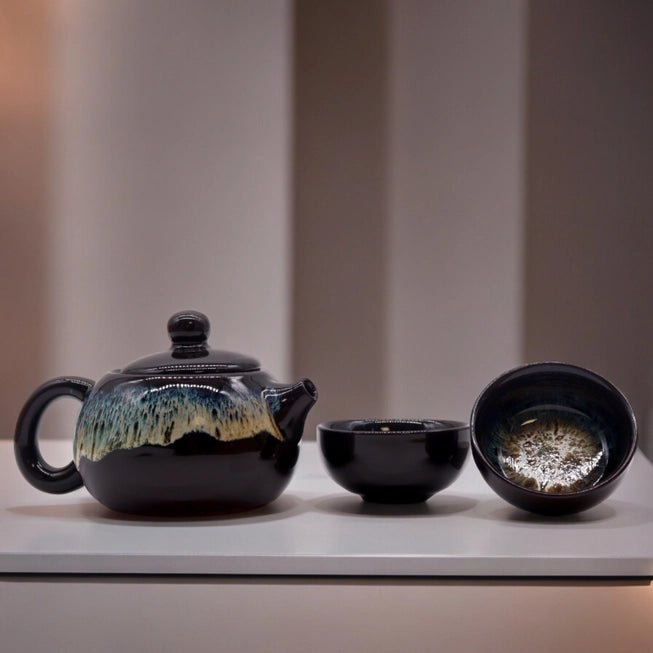 Black Glaze Teapot Set - 2 cups - Meadow Tea
