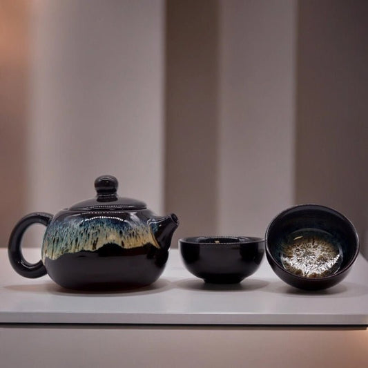 Black Glaze Teapot Set - 2 cups - Meadow Tea
